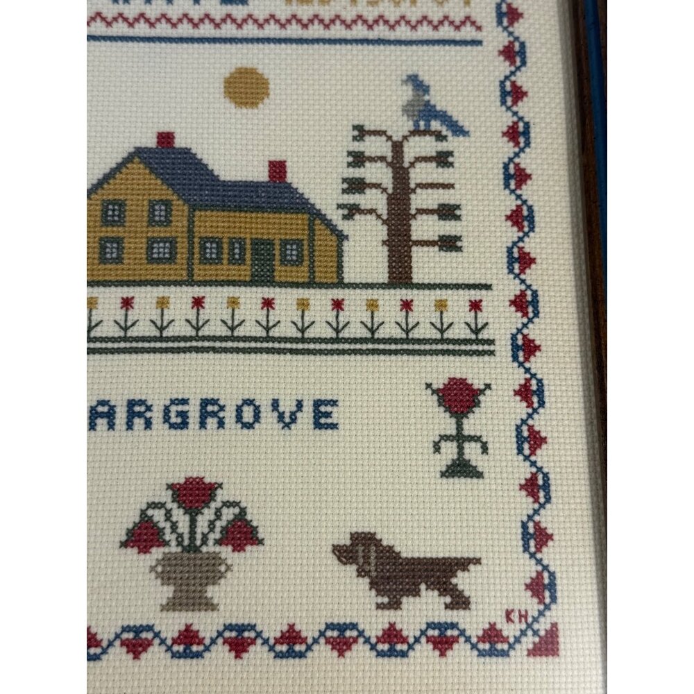 Framed Art Cross Stitch Embroidery Sampler Vintage ABC Alphabet Finished 1980s - Picture 11 of 12